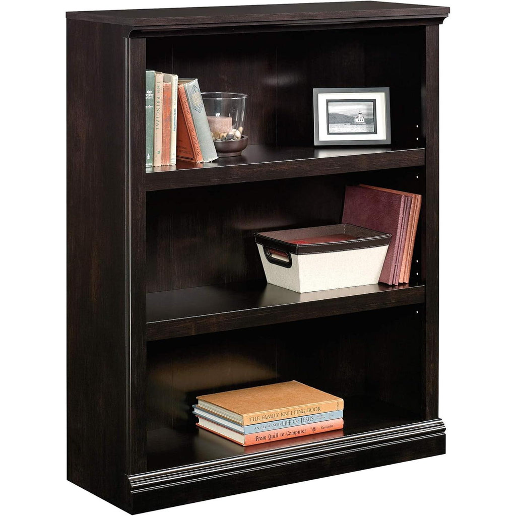 Three Tier Wooden Book Shelf Estate Black with Adjustable Shelves Multipurpose Bookshelf for Home Office And Living Room