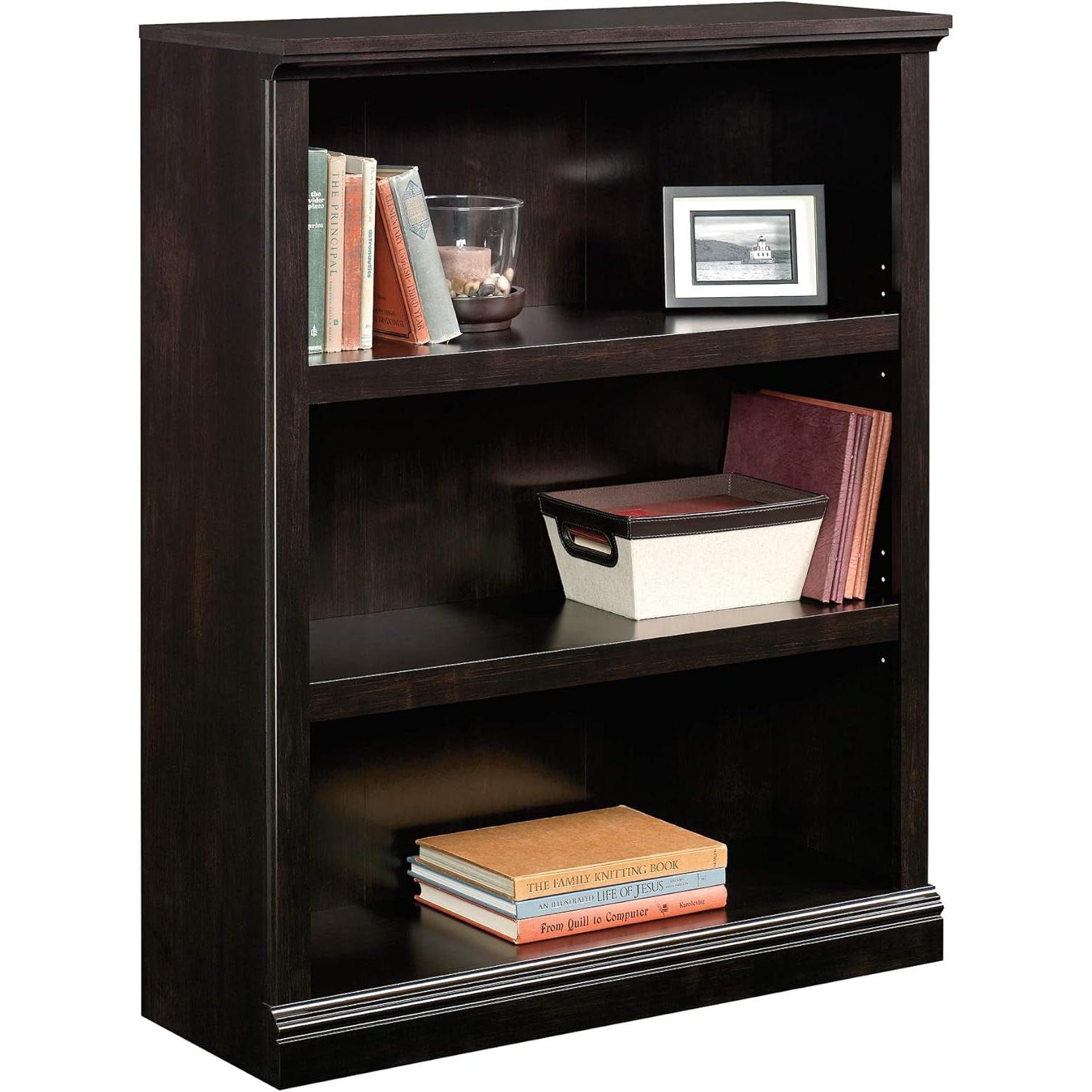 Three Tier Wooden Book Shelf Estate Black with Adjustable Shelves Multipurpose Bookshelf for Home Office And Living Room
