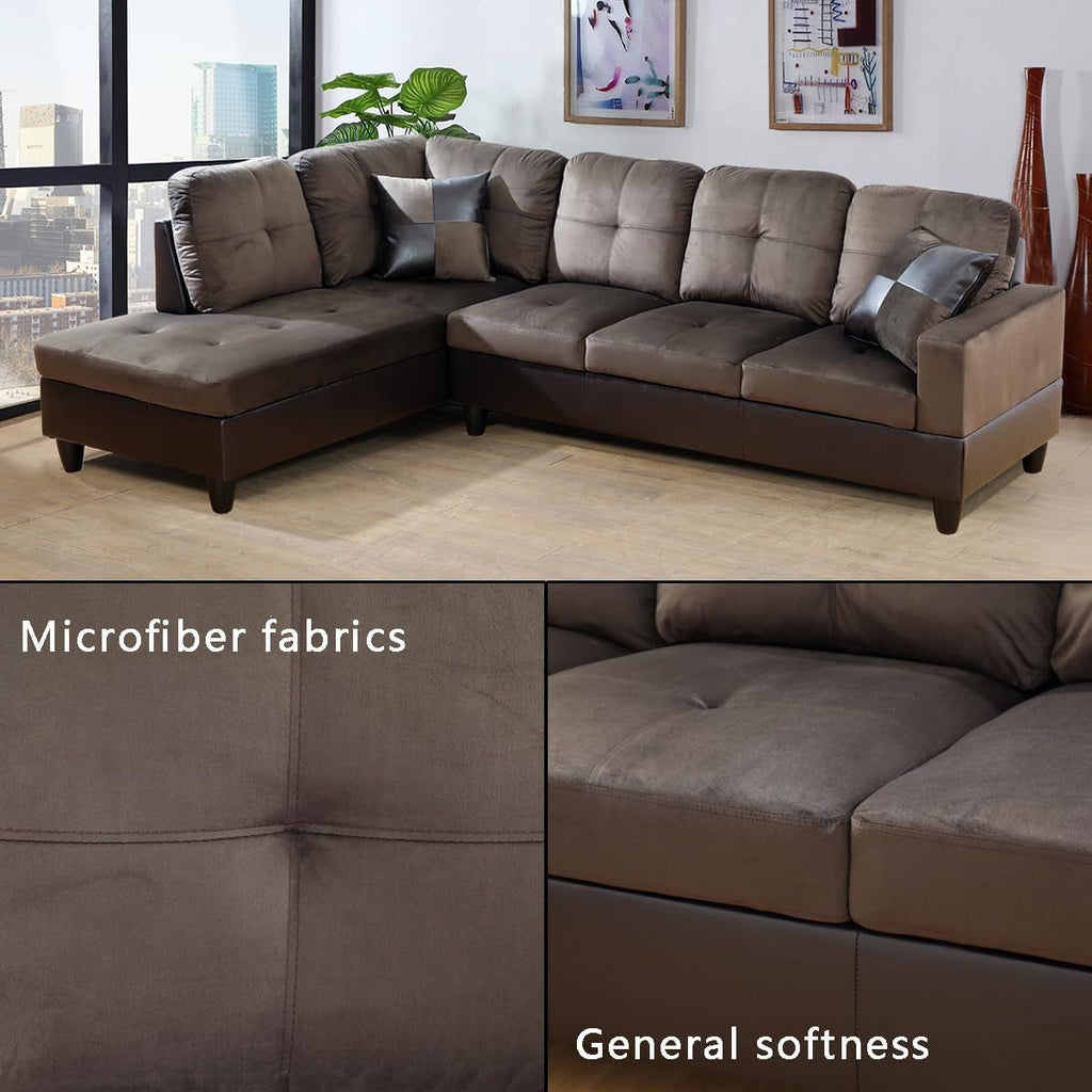 Two Piece Sectional Sofa Set L Shape Brown Living Room Furniture Collection For Modern Home Decor And Comfort