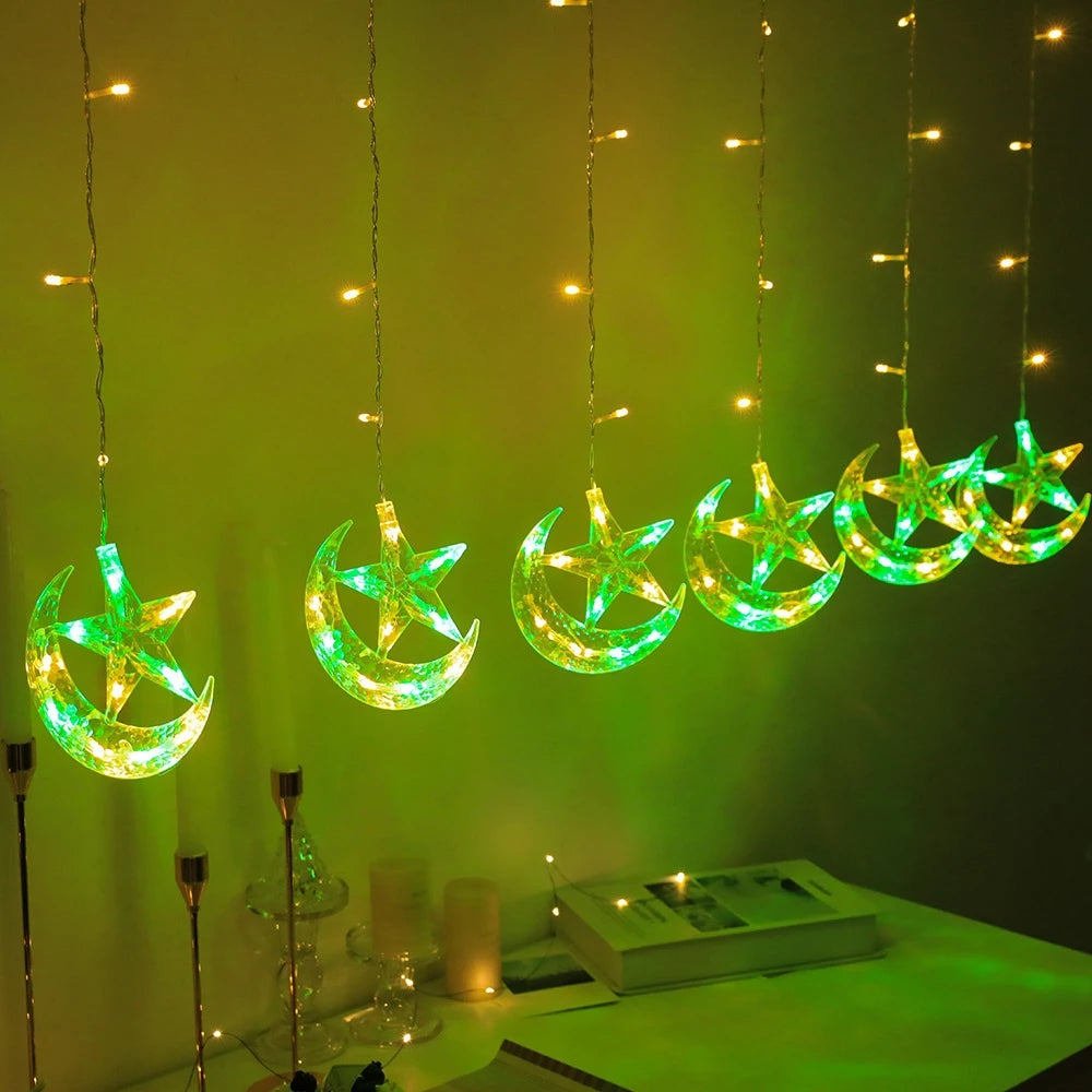 NEW Star Moon Lamp Curtain Light 4M 138LED Star And Moon Light 8 Modes Fairy Light Ramadan Decoration LED Light