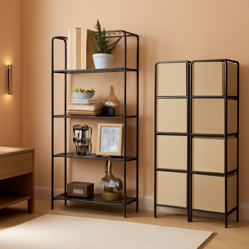 4 Tier Black Folding Bookshelf for Living Room Home Office