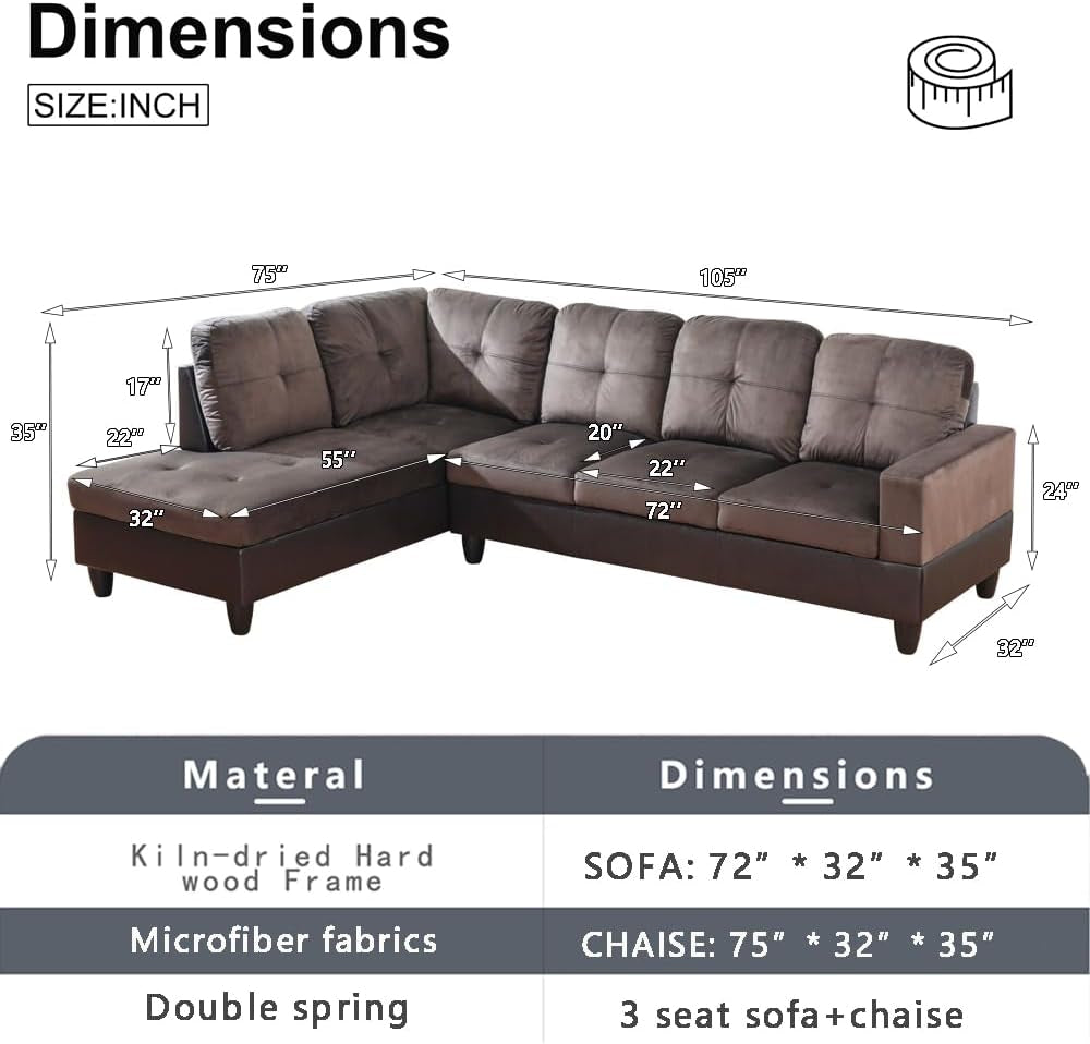 Two Piece Sectional Sofa Set L Shape Brown Living Room Furniture Collection For Modern Home Decor And Comfort