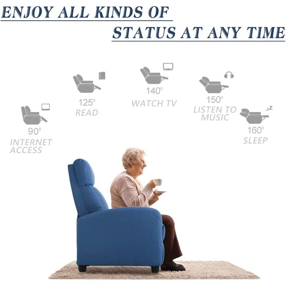 Blue Fabric Recliner Chair For Living Room Home Theater