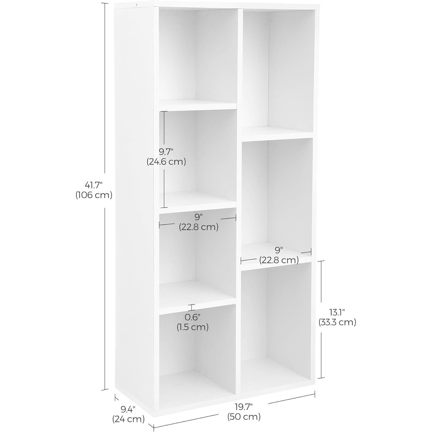 White 7 Compartment Bookcase Shelving Unit For Living Room And Home Office