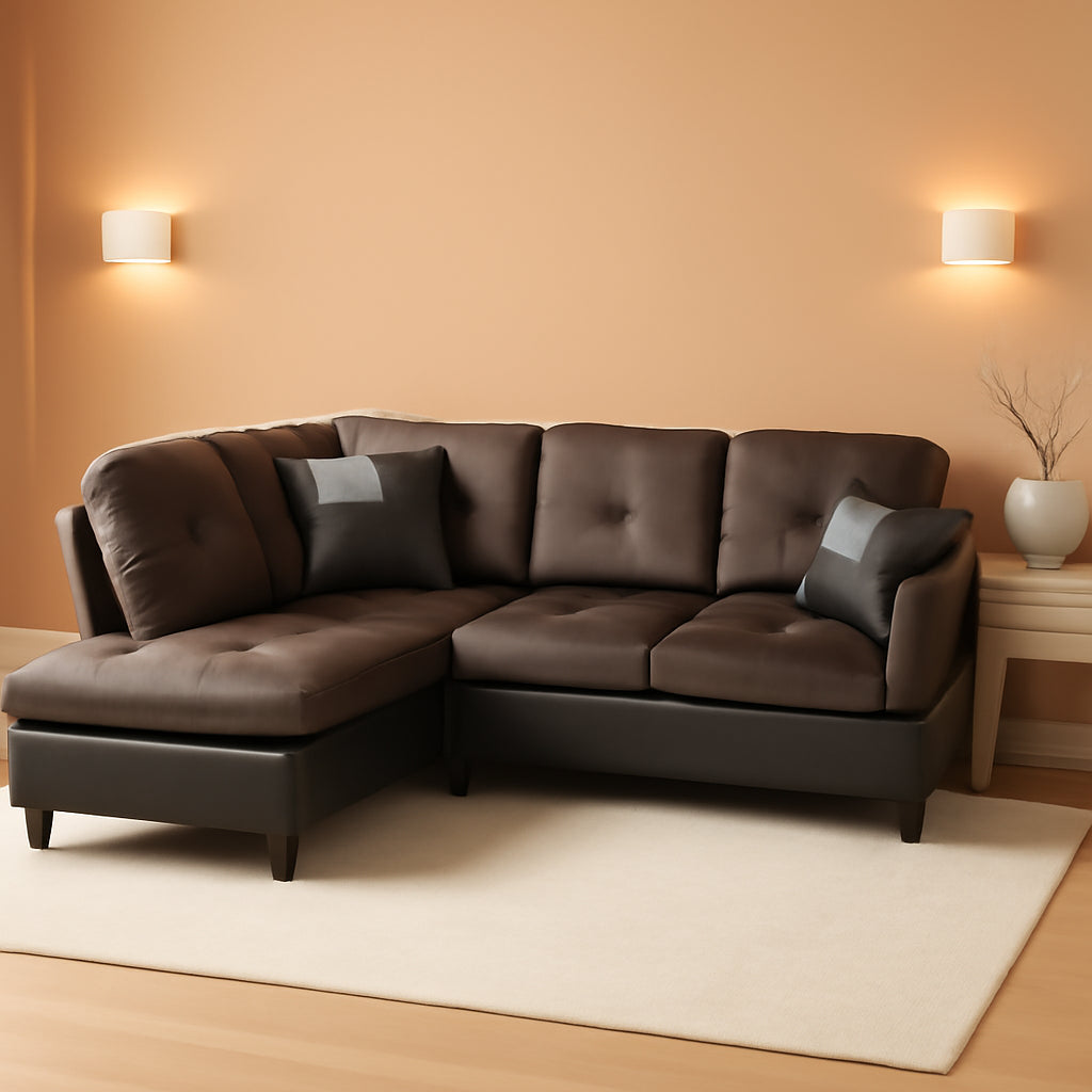 Two Piece Sectional Sofa Set L Shape Brown Living Room Furniture Collection For Modern Home Decor And Comfort