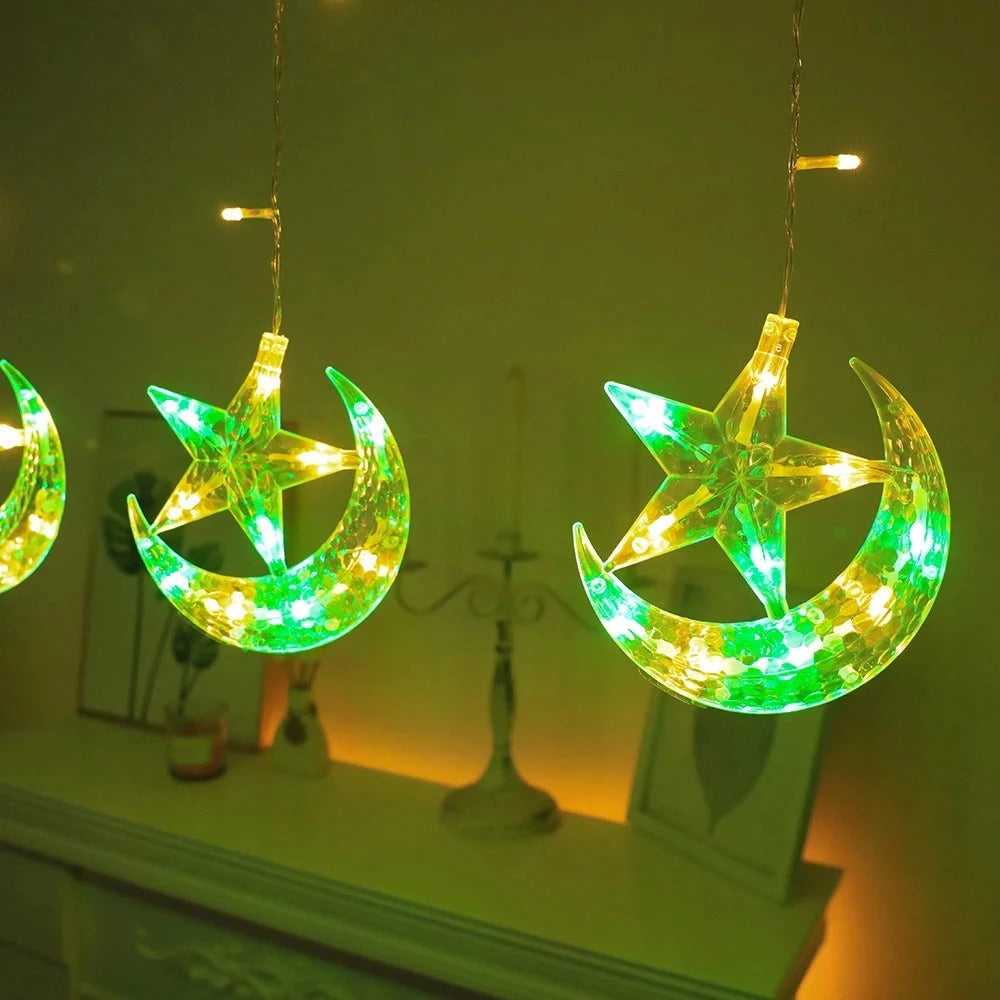 NEW Star Moon Lamp Curtain Light 4M 138LED Star And Moon Light 8 Modes Fairy Light Ramadan Decoration LED Light