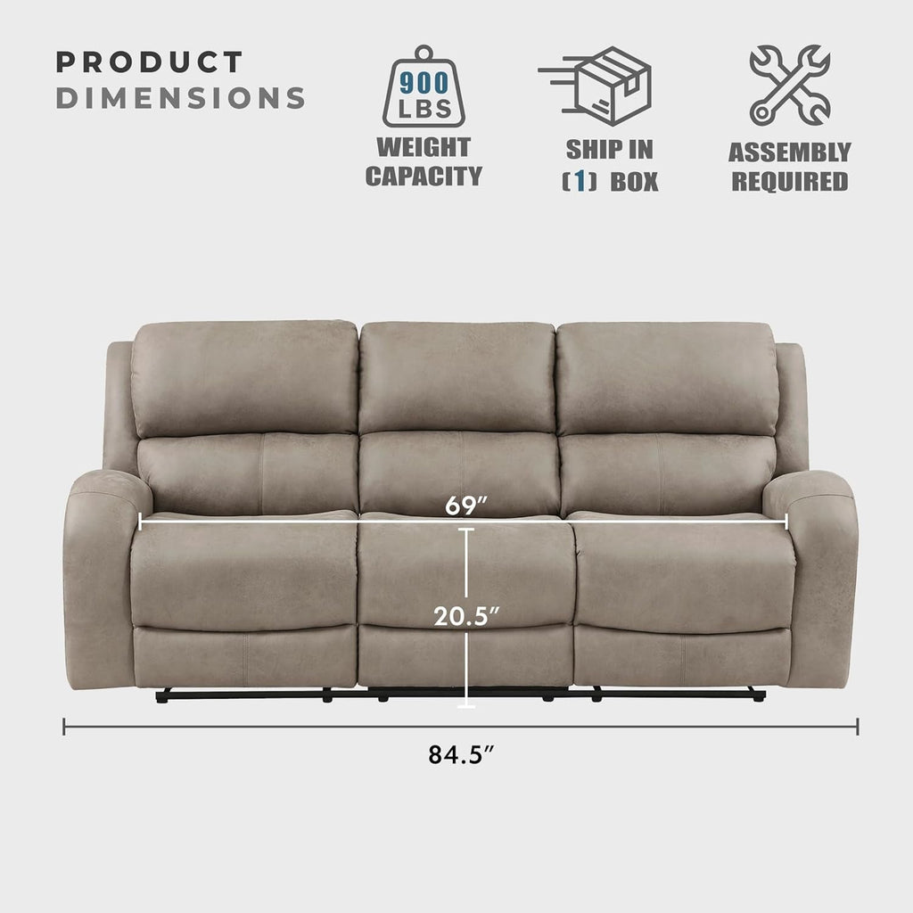 84.5 Inch Brown Recliner Couch Living Sofa Home Theater
